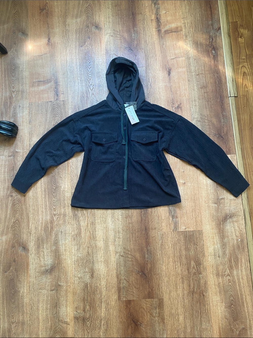 Unbranded Black Hooded Utility Jacket with Front Flap Pockets